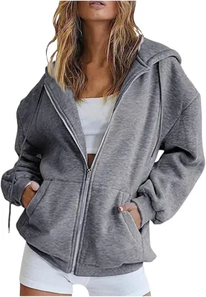 Womens Zip Up Hoodies 2025 Fall Winter Fashion Long Sleeve Hooded Sweatshirts Long Sleeve Casual Lightweight Y2k Jacket