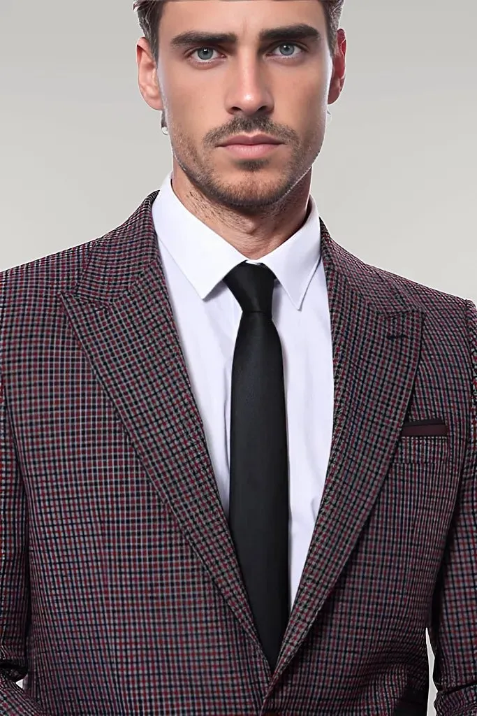 WSS Gingham Slim Fit Single Button Black Men Blazer  - Singen