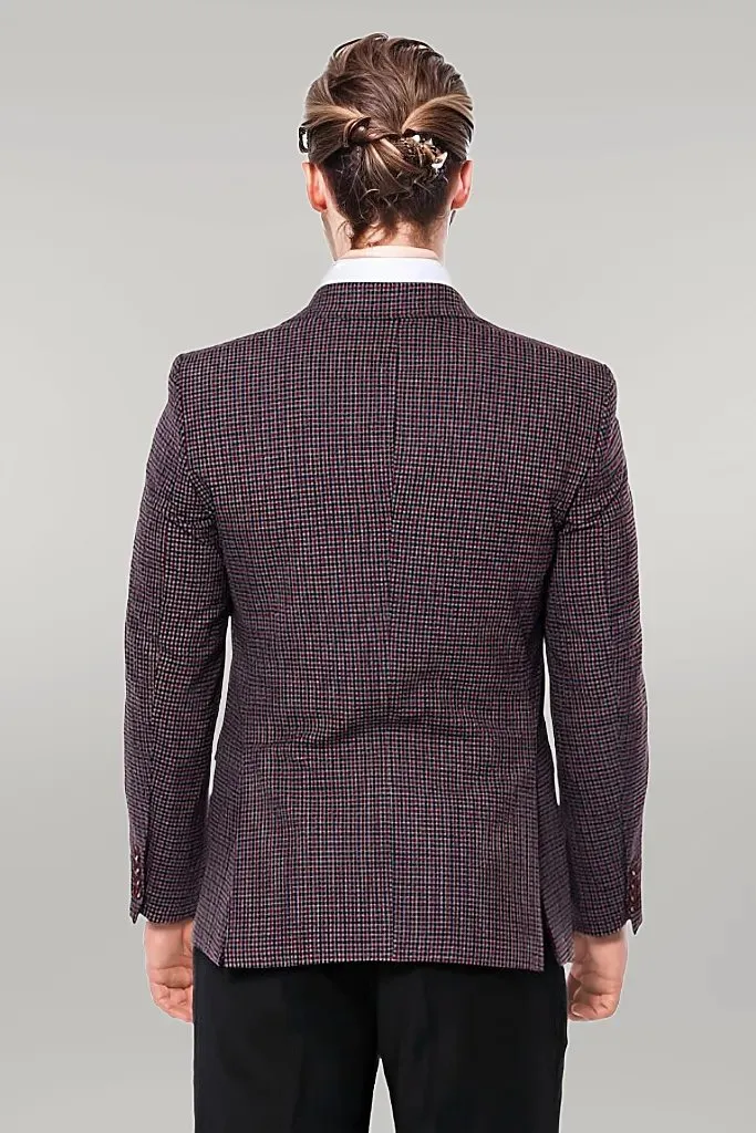 WSS Gingham Slim Fit Single Button Black Men Blazer  - Singen