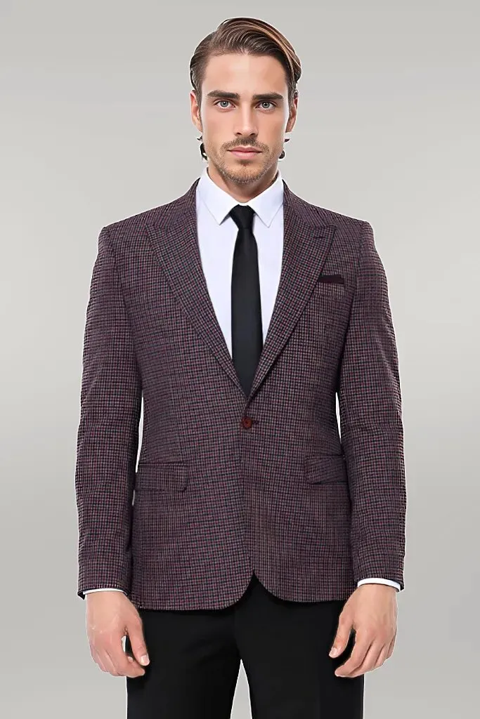 WSS Gingham Slim Fit Single Button Black Men Blazer  - Singen