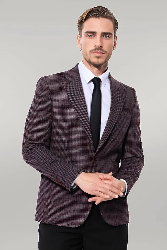 WSS Gingham Slim Fit Single Button Black Men Blazer  - Singen