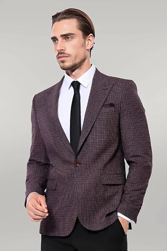WSS Gingham Slim Fit Single Button Black Men Blazer  - Singen