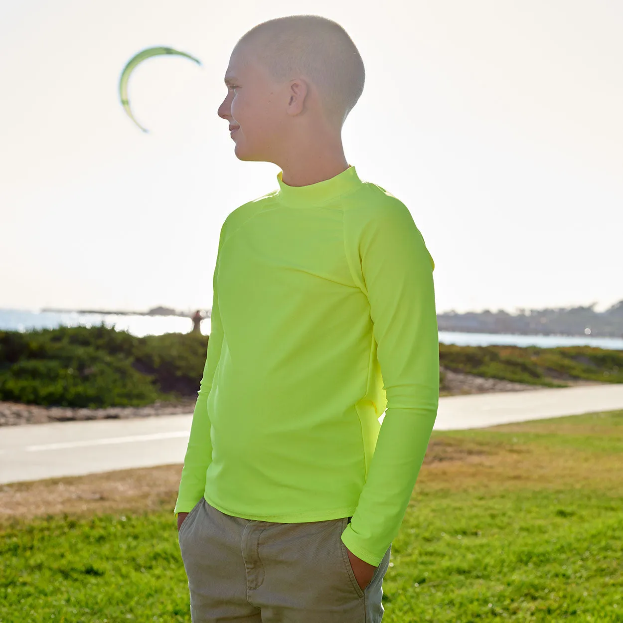 Yellow Kids Long Sleeve Rash Guard Top UPF 50 