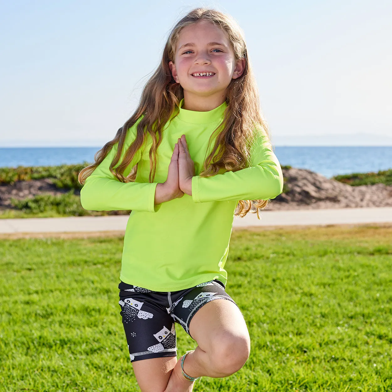 Yellow Kids Long Sleeve Rash Guard Top UPF 50 