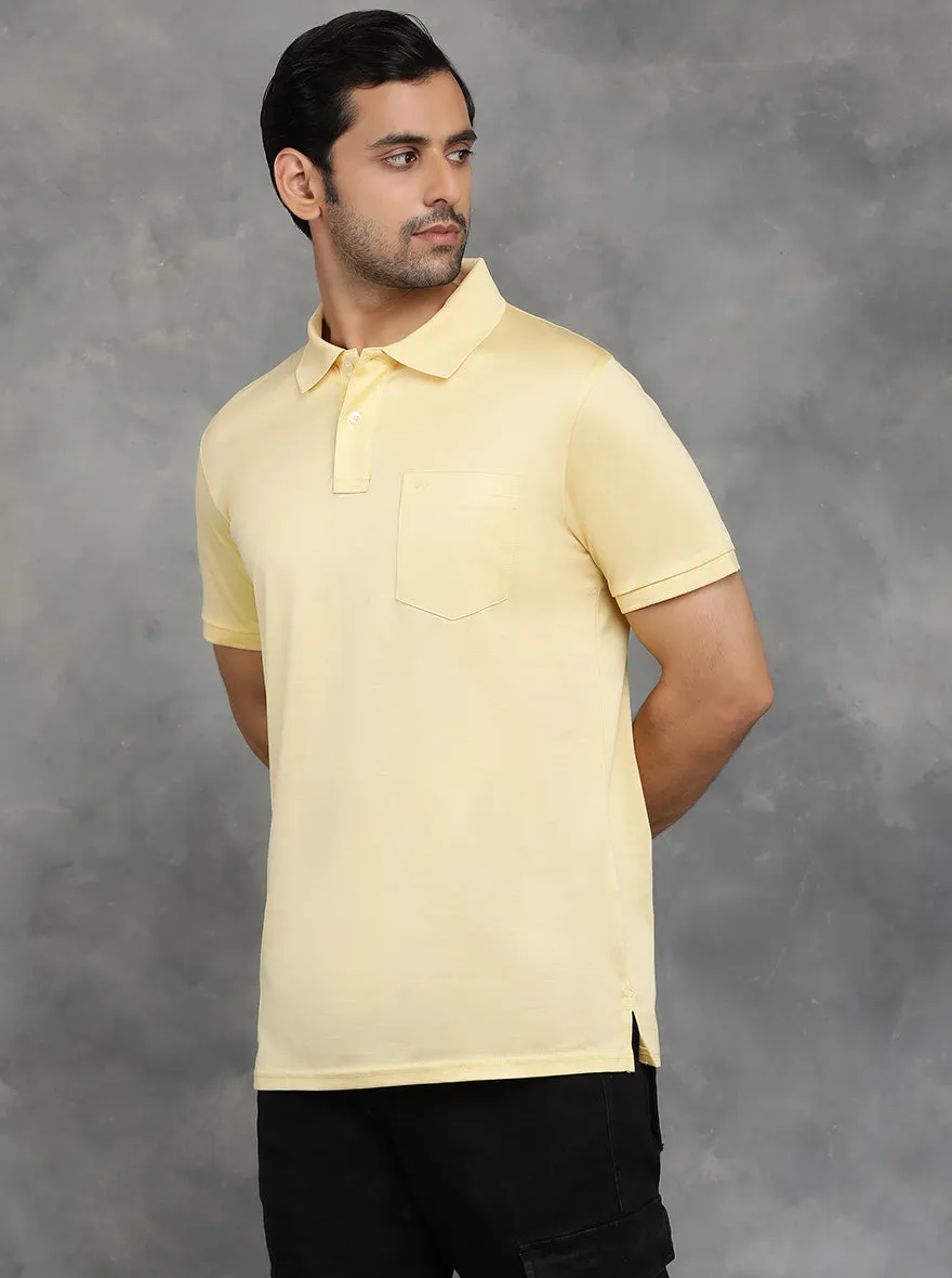 Yellow Solid Regular Fit Polo T-Shirt | JadeBlue