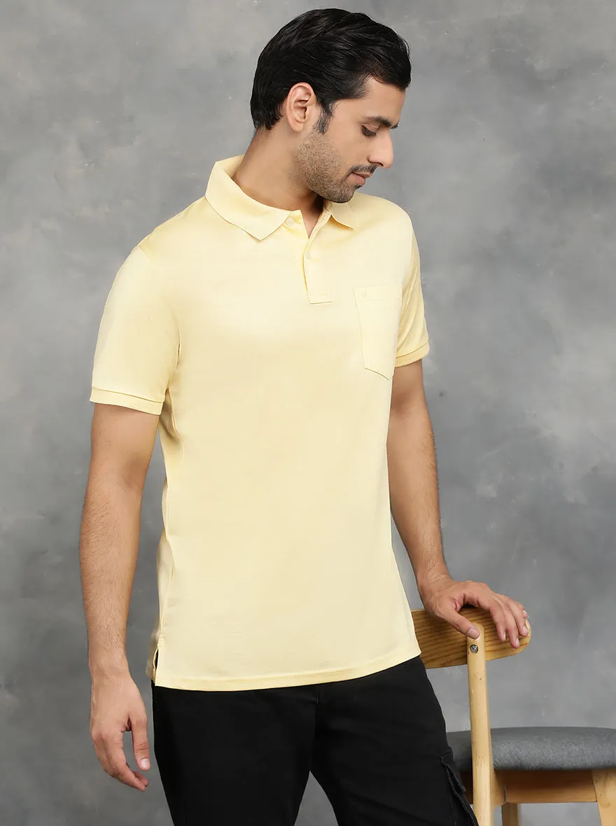 Yellow Solid Regular Fit Polo T-Shirt | JadeBlue