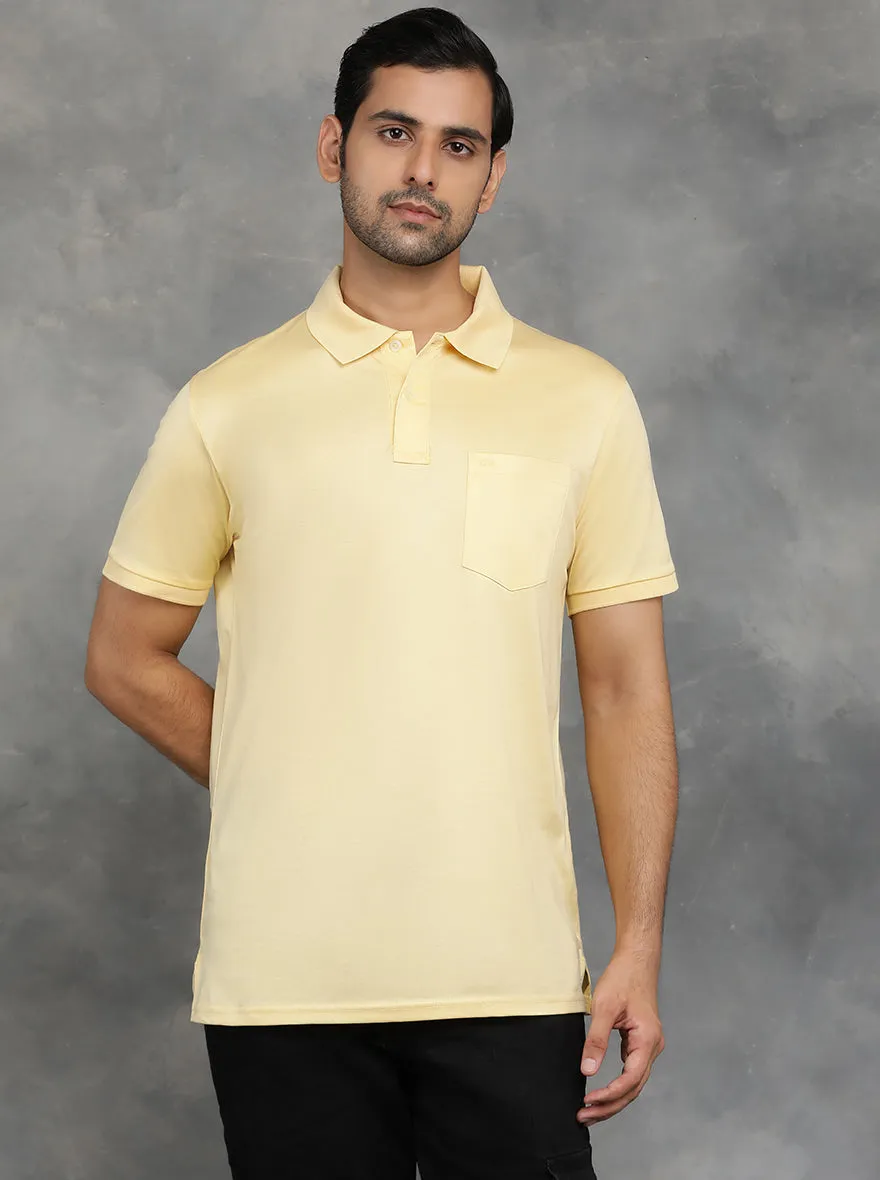 Yellow Solid Regular Fit Polo T-Shirt | JadeBlue