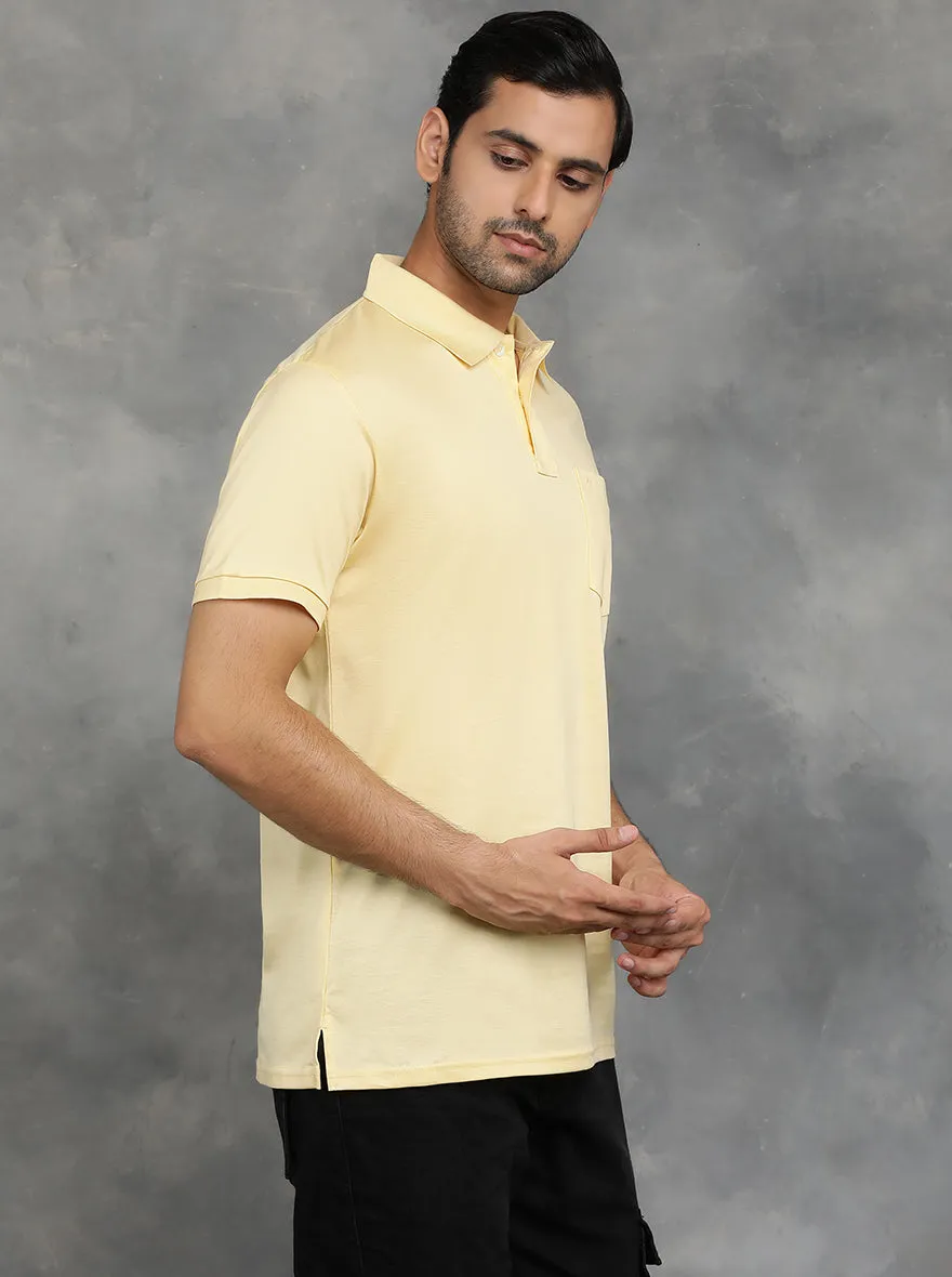 Yellow Solid Regular Fit Polo T-Shirt | JadeBlue