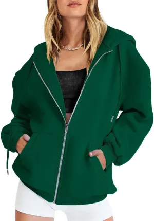 Zip Up Hoodie Women Oversized Sweatshirt Fleece Jackets Long Sleeve Shirts Fall Fashion Preppy Outfits for Women