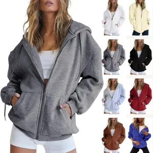 Zip Up Hoodies for Women Y2K Oversized Casual Trendy Drawstring Hooded Sweatshirts with Pocket Y2K Hoodie for Teen Girls Fall Jacket Hippie Clothes for Women